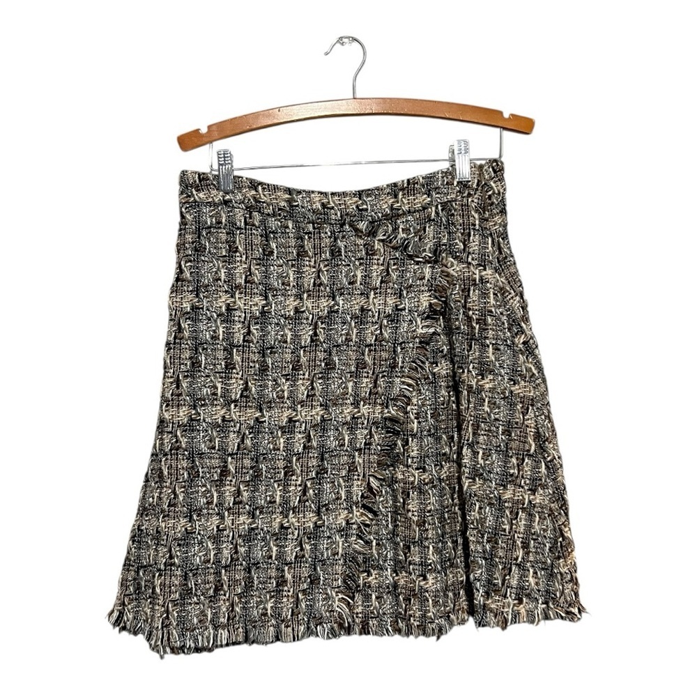 Blank Tweed A-Line Skirt Women's Size Petite Medium Old Money Luxury Faux Wrap
